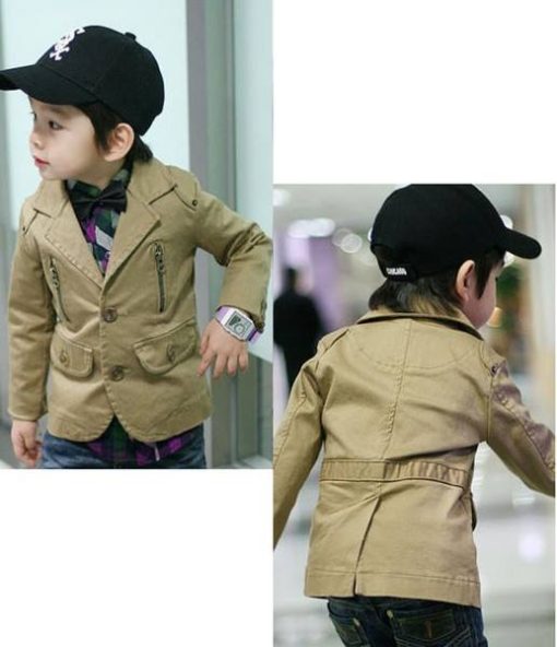 bo0020 เสื้อคลุม/เสื้อแจ๊คเก็ตเด็กผู้ชาย ใส่ออกงานได้ แขนยาวแต่งซิบที่อก 2 ด้าน สีน้ำตาล